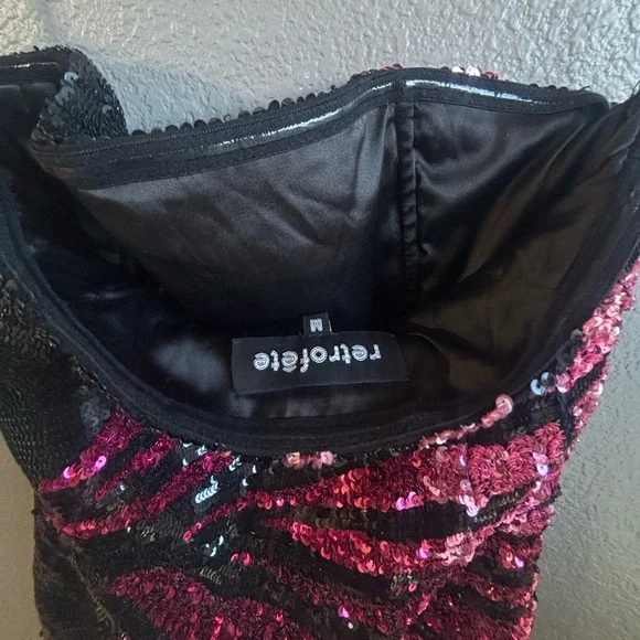 Retrofete Black and Pink Strapless Sequin Dress - Picture 5 of 6